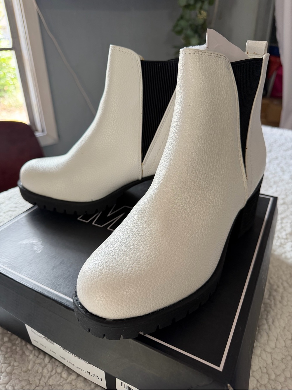 MIA White Chelsea Booties with Black Elastic Panels